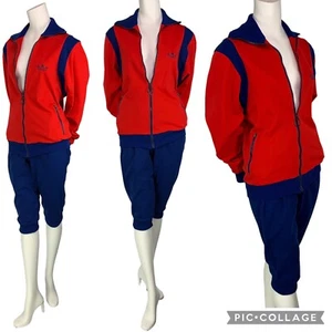 Vintage Adidas Tracksuit Women Medium 70s Jacket High Waisted Capri Canada Rare - Picture 1 of 24