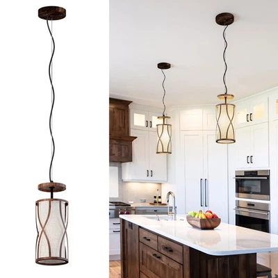 Lámpara de araña de granja altura ajustable cableada para isla de cocina pantalla de tela Foto 1 de 4