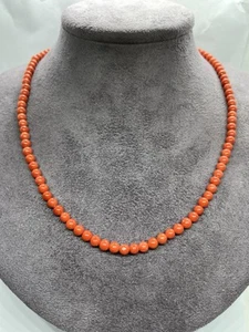 Collana Di Corallo Naturale Mediterraneo Con Pallini Di 5mm E Chiusura In 18kt - Picture 1 of 5
