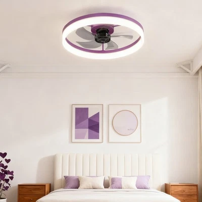 Modern Purple 20 inch Ceiling Fan Light Flush Mount with APP Remote Control Kit - Image 1 of 4