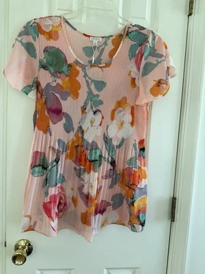 Женский развевающийся рукав розовый цветочный плиссированный топ размер L новый - Изображение 1 из 4