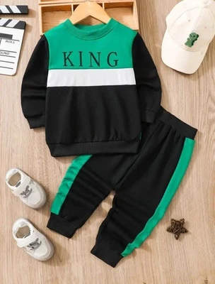 Spring And Autumn King Three-Piece Green, White And Black Fashionable Boy Suit, - Image 1 of 4