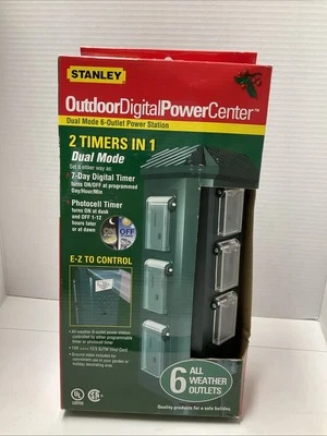 Stanley 6-Outlet Outdoor Digital Power Center with Built-In Timers New In Box - Image 1 of 4