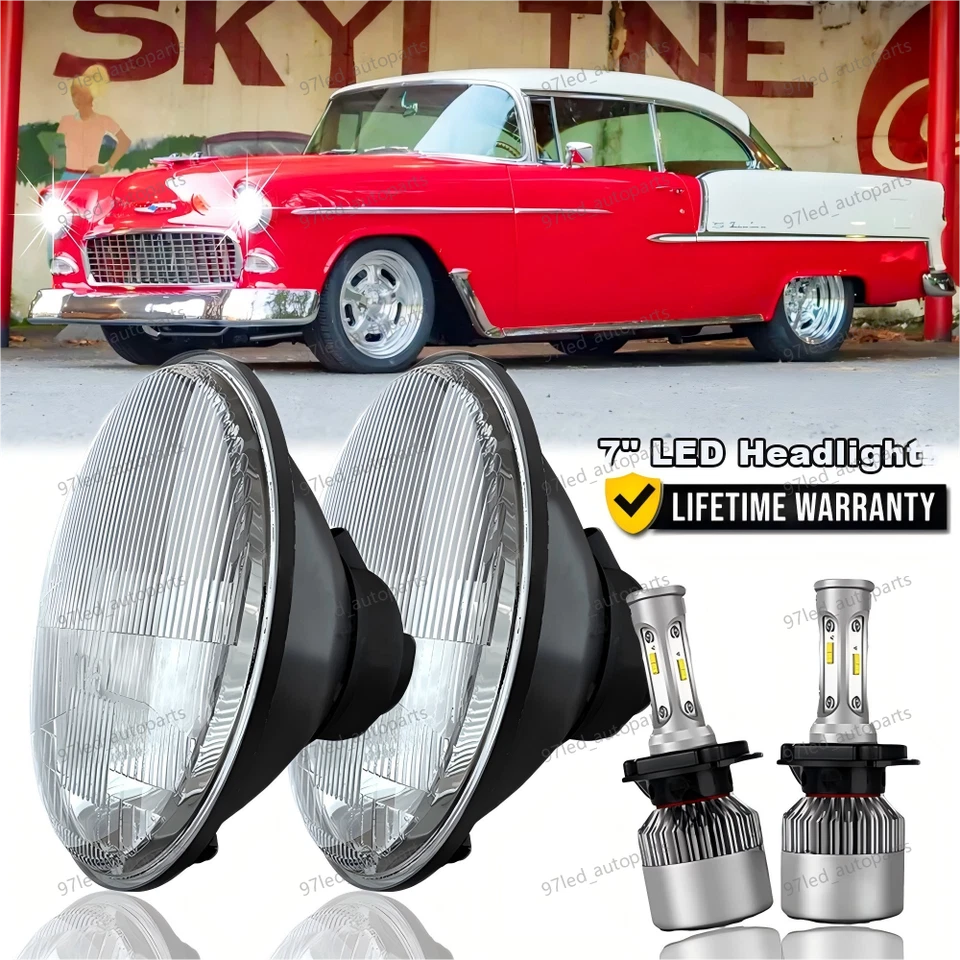 Par de faros LED redondos de 7 pulgadas para Chevy Bel Air 1955 1956 1957 Foto 1 de 4