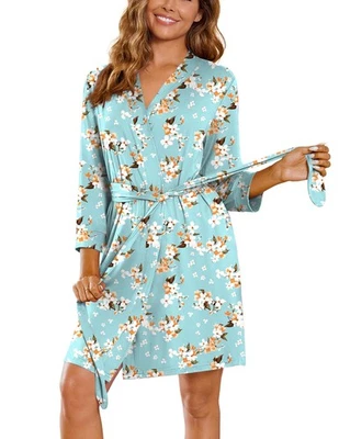 Short Robes for Women 3/4 Sleeve Lightweight Female Bath Robes Knee Length So... - Image 1 of 4