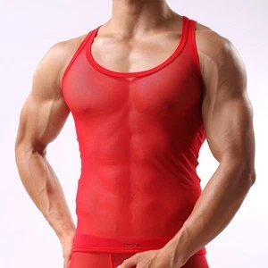 Men's Casual Sleeveless Mesh Tee Top with See Through Design for Summer - Picture 1 of 18