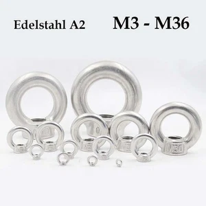 M3 M6 M8 M10 M12 M16 M20 M26 - M36 Lifting Eye Nuts & Bolts A2 Stainless Steel - Picture 1 of 6