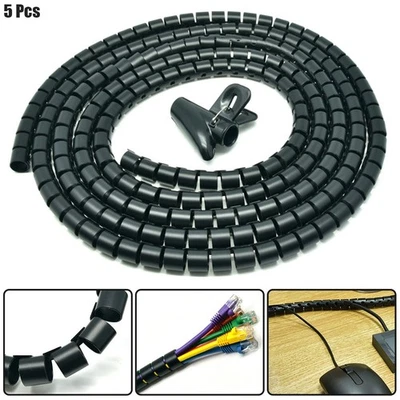 5x 1.5m 30mm Black Spiral Wrapping Bands Cable Tidy Management Organizer Tube - Image 1 of 4