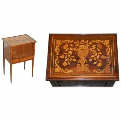 RARE 19TH CENTURY DUTCH MARQUETRY INLAID SIDE TABLE WITH TAMBOUR FRONTED DOOR - Image 1 of 4