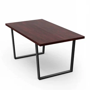 Esstisch-Set MDF-Tischplatte Metallbeine 160x90 cm Industrial Style dunkles Holz - Bild 1 von 7