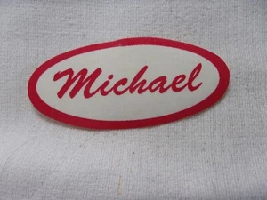 MICHAEL USED ALL SILK SCREEN SEW ON NAME PATCH TAGS OVAL RED ON WHITE - Picture 1 of 2