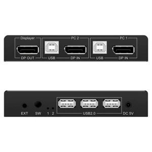 PC Portable DP KVM Switch 2 Ports 1.2 Switch 2 en 1 Sortie avec Port USB 2.0 Pièce Neuf - Photo 1/6