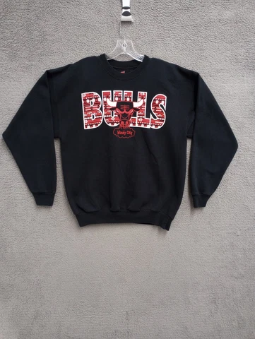 Chicago Bulls Sweatshirt Mens Large Black Hardwood Classics Windy City Sweater Cover