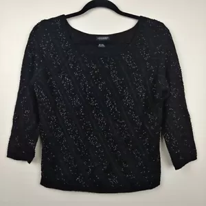 Suéter de lana a rayas diagonales con cuentas brillantes negras JULIANA COLLEZIONE talla M - Imagen 1 de 5