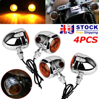 4x Motorcycle Bullet Turn Signal Lights Amber Indicators Blinkers Lamp Chrome AU - image 1 of 4
