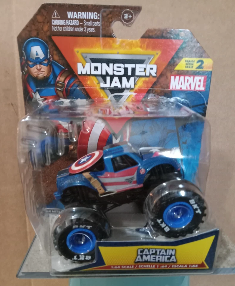 MONSTER JAM. 1:64. CAPTAIN AMERICA. SERIES 2. MARVEL. BLACK CHASSIS CHANGE. - Image 1 of 1