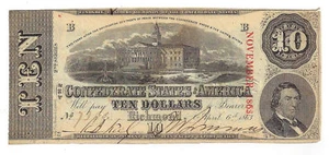 T-59 PF-19 CR-442 1863 Confederate States of America $10 Note No.7290 - Picture 1 of 2