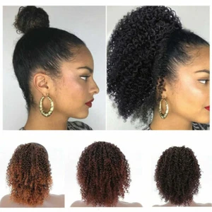 Afro Hair Kinky Curly Ponytail Drawstring Clip In Hair Extensions Short Dress - Picture 1 of 12