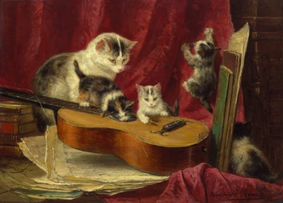 Making Music | Henriette Ronner-Knip | Victorian Animal Cat Kitten Art Print Foto 1 de 4