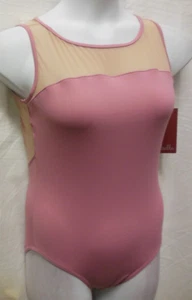 Mirella M3085 Deep Tea Rose pink XLA embroidered sheer panel leotard hook back - Picture 1 of 5