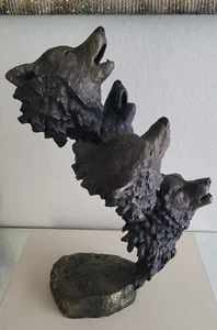 Vtg MARK HOPKINS Natural Harmony Bronze Figure WOLVES Sculpture Upright |27lbs| - Picture 1 of 8