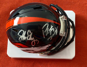 Peyton Manning John Elway signed mini helmet with coa sticker