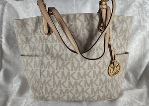 Michael Kors Schultertasche Elfenbein Hellbraun MK Logo - Bild 1 von 18