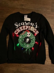 Disney Nightmare Before Christmas Seasons Creeping LightUp Black Sweatshirt Sz14 - Picture 1 of 3