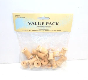 Wang's Craft Wood Pieces Spools Bobbins Assorted 18 Pack - Picture 1 of 3