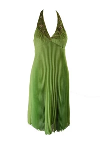 Laundry By Shelli Segal Green Beaded Accordion-Pleat Halter Dress 12 - Picture 1 of 3