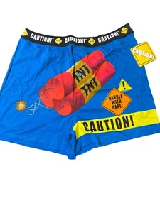 Caution TNT Boxer Shorts Highly Explosive Print Blue 100% Cotton Size Large NWT - Picture 1 of 4