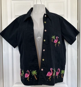 Quacker Factory Black Tropical Jacket Flamingo Beaded Embroidered Women's L - Picture 1 of 6