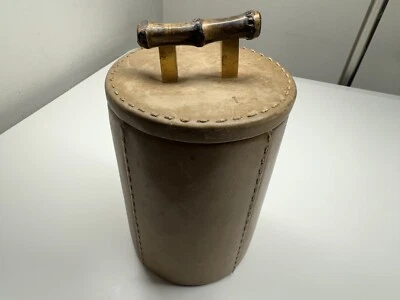 vintage 1930’s marshall field’s co. genuine leather cigar tobacco cylinder box - Image 1 of 4