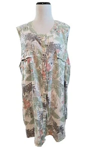 C&C California Womens Tropical Print Sleeveless Linen Button-Down dress Size 3X - Picture 1 of 13