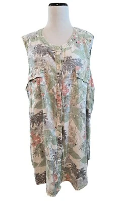 C&C California Womens Tropical Print Sleeveless Linen Button-Down dress Size 3X - Image 1 of 4