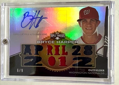 Tarjeta reliquia Bryce Harper Triple Threads 2012 juego automático usada #Ttar-271 6/9 Foto 1 de 2