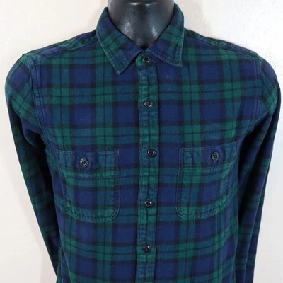 J. Crew Classic Double Brushed Midweight Flannel Shirt Blue Green Plaid Size S - Image 1 of 4