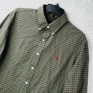 Ralph Lauren Shirt Mens L Green Maroon Yellow Check Button Pony Classic Preppy - Picture 1 of 12