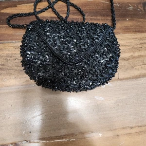 Vintage Oleg Cassini Abendtasche schwarz Perlen  - Bild 1 von 5