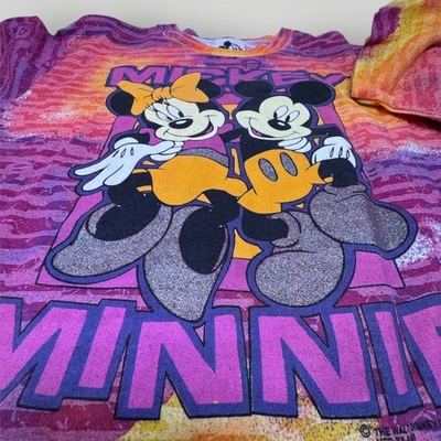 Vtg 80s/90s Walt Disney Company Mickey Mouse Minnie T-shirt Tie Dye Boxy Cropped - Image 1 of 4