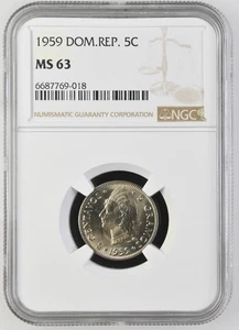 Dominican Republic 5 Centavos 1959 NGC MS 63 - Picture 1 of 2