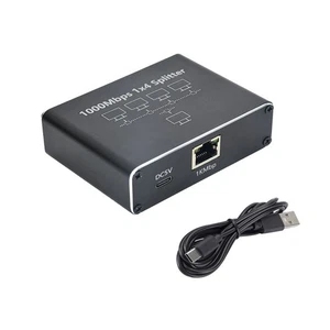 Black Network RJ45 Splitter 1000Mbps Cable 1 in 2/3/4 out Network Splitter PC - Afbeelding 1 van 23
