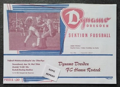 Kopie Programm DDR Oberliga 14.5.1966 Dynamo Dresden - Hansa Rostock - Bild 1 von 2