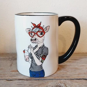 Signature Housewares Hipster Tier Land Kuh 17,5 Unzen Becher weiß schwarz Henkel - Bild 1 von 2