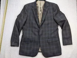 Travel Smith Mens 44L Black Blue Beige Plaid Wool Blend Blazer Jacket Coat Zip - Picture 1 of 17