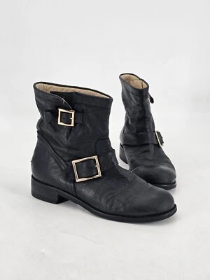 VTG Jimmy Choo 90s Boots Black Designer Booties Double Buckle W's Sz 38.5 Italy Foto 1 de 4