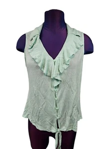 Candies Seafoam Sleeveless Button Down Ruffle Blouse Lace Back Size Large Women - Picture 1 of 6