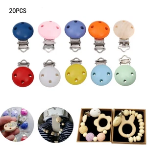 20pcs Safety Wooden Baby Pacifier Clip Soother Clasps Holders 3 Hole Mixed Color - Picture 1 of 8
