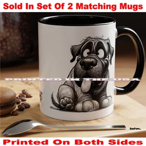 DigiPups Mastiff Bullmastiff Dog Black Sketch Funny Cartoon Coffee Cup 2 Mug Set - Picture 1 of 3