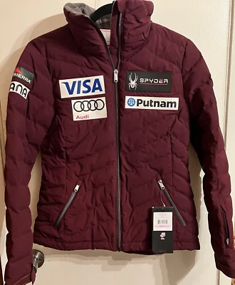 RARE NWT Spyder US Ski Team Down Jacket Women's  Hoody USA Skiing, Sz US 6/EU8 - Image 1 of 4
